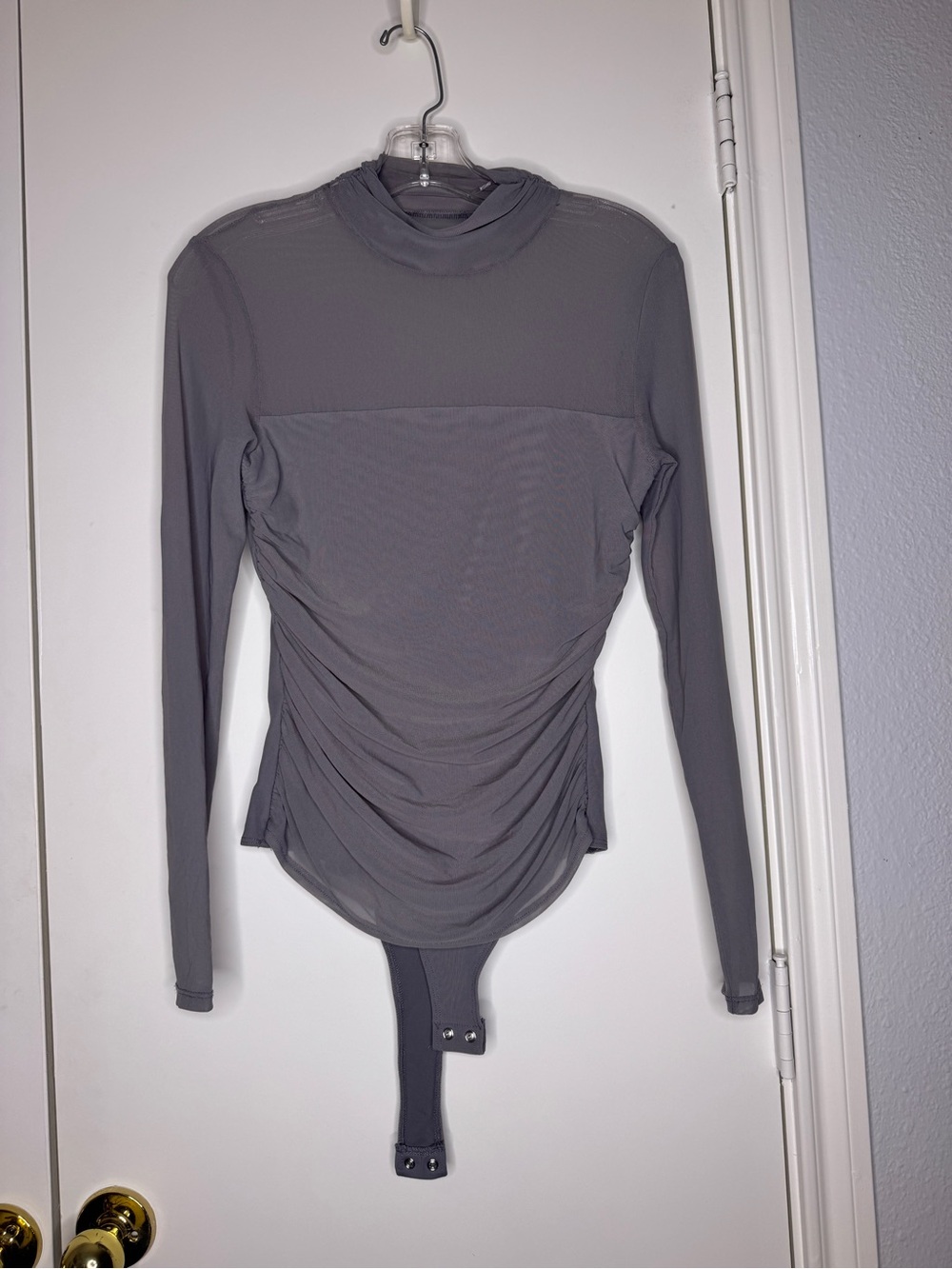 Gray Mock Neck Long Sleeve Bodysuit